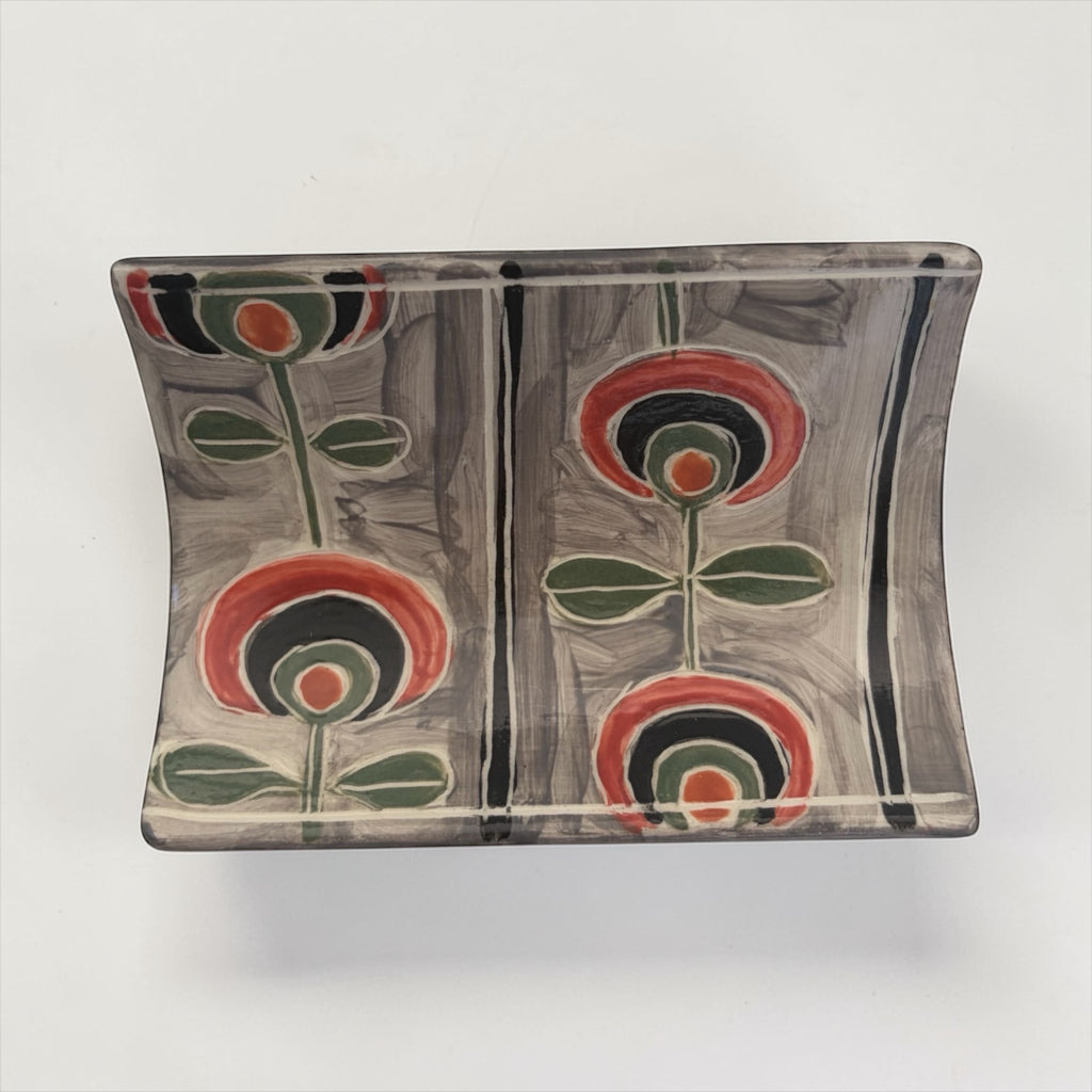 Soap Dish with Red and Grey Circles