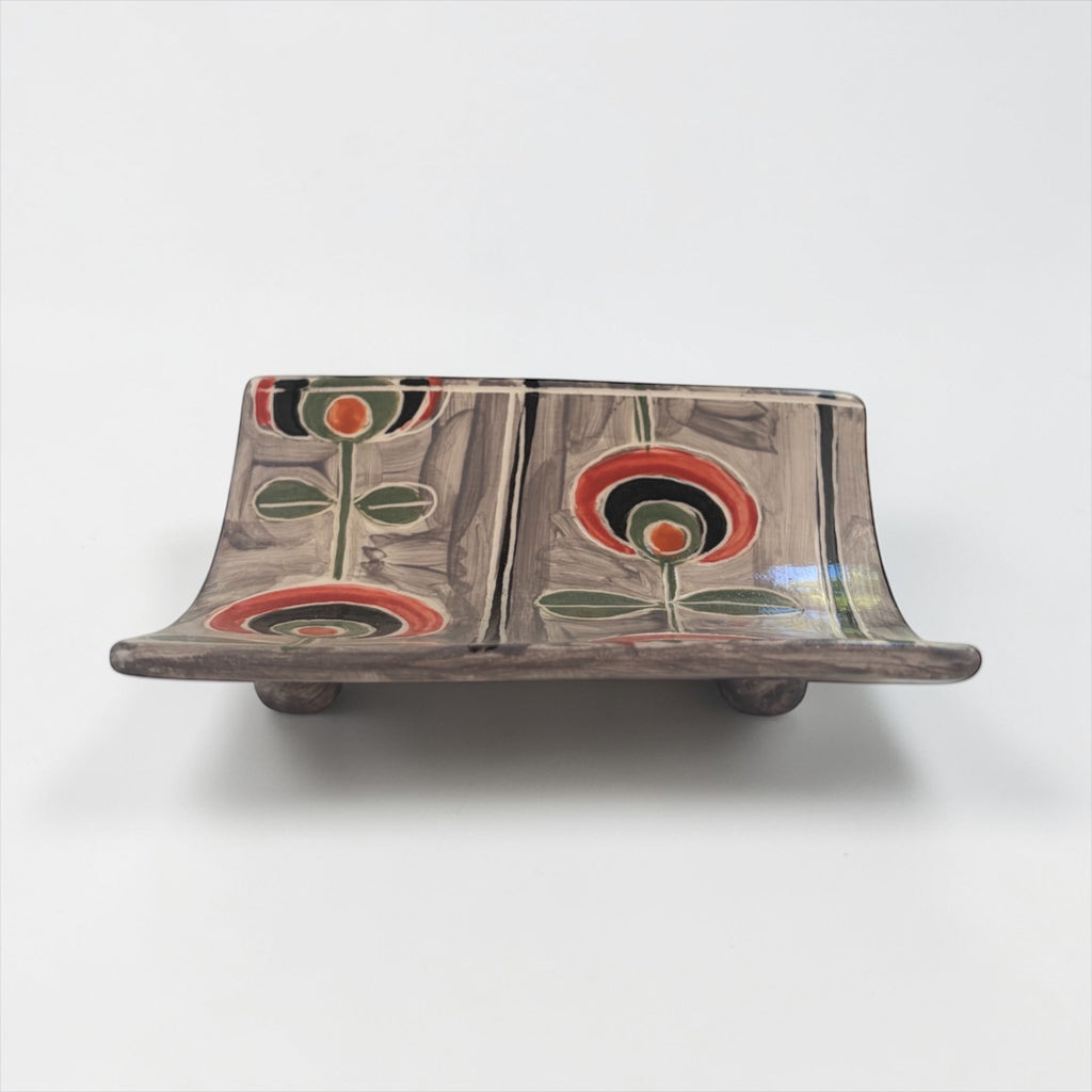 Soap Dish with Red and Grey Circles