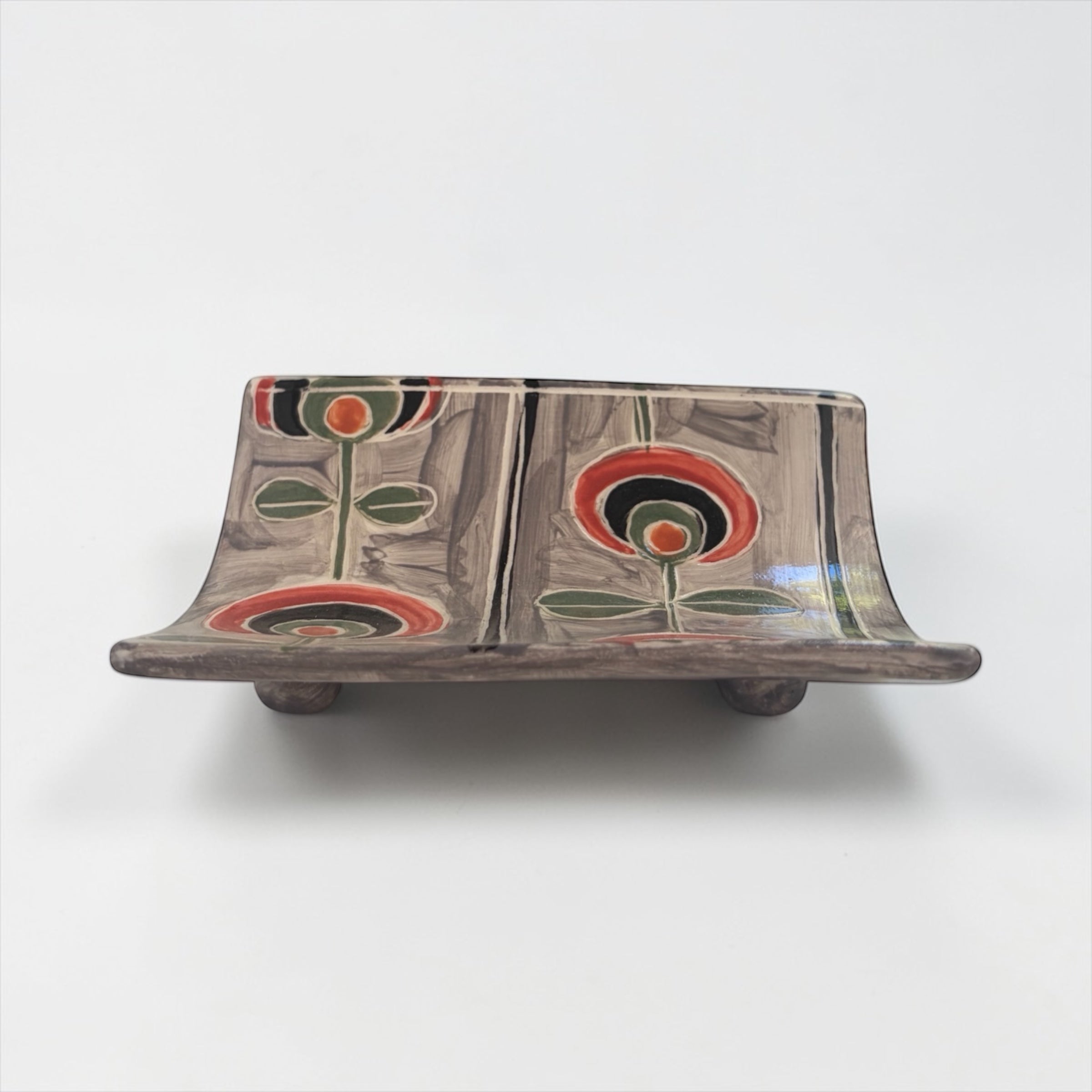 Soap Dish with Red and Grey Circles