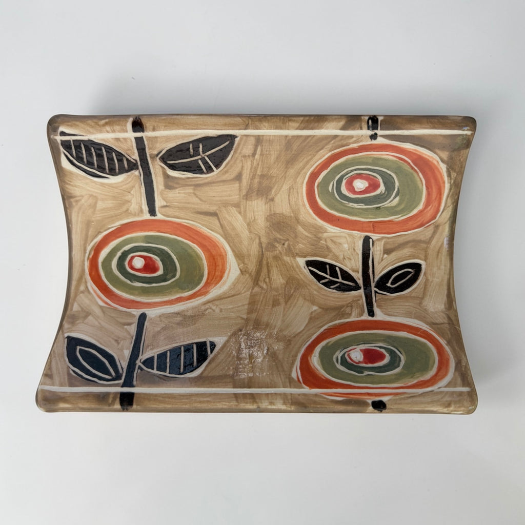 Soap Dish with Beige and Orange Circles