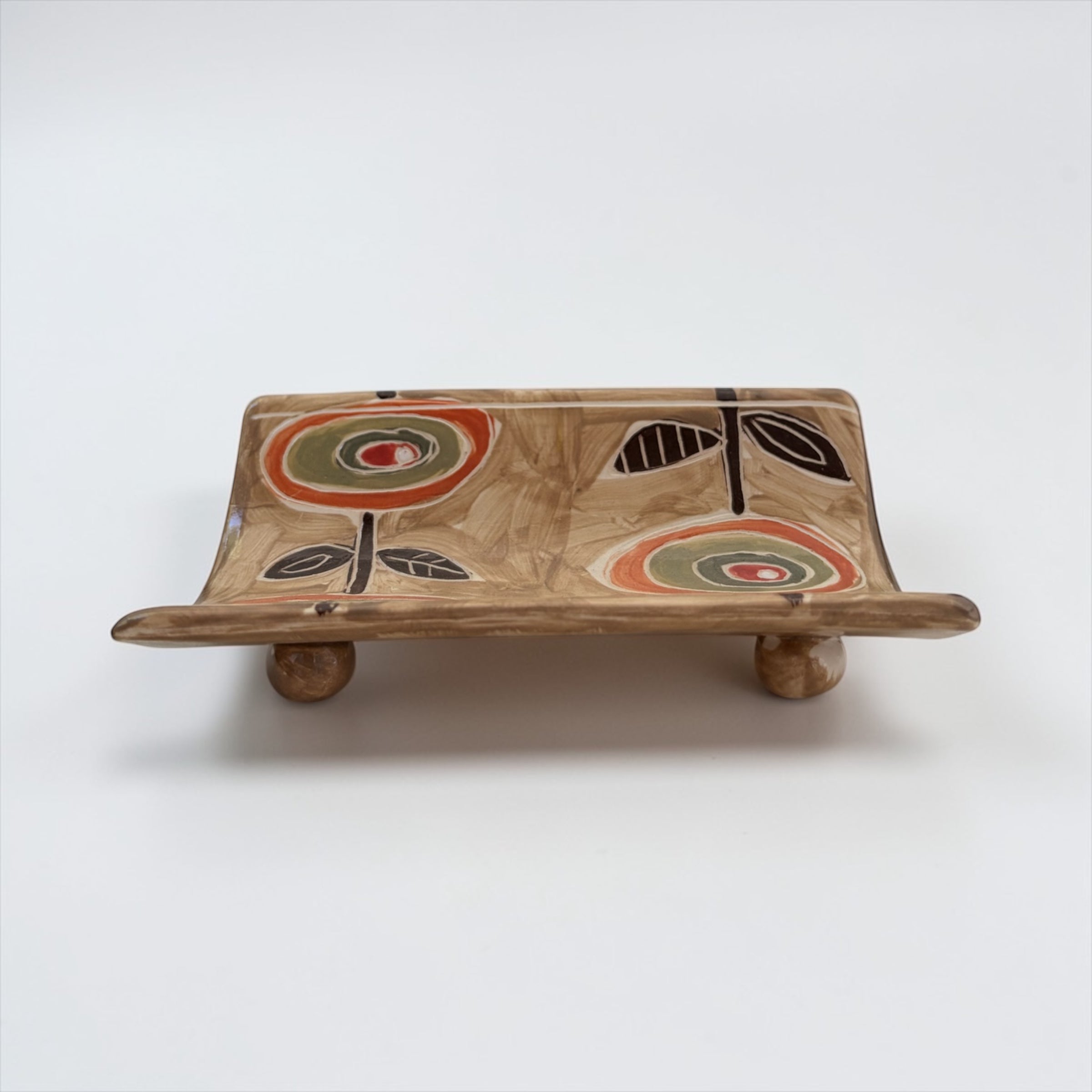 Soap Dish with Beige and Orange Circles