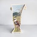 Tall Slanted Vase with Kookaburra "Willing to Wait"