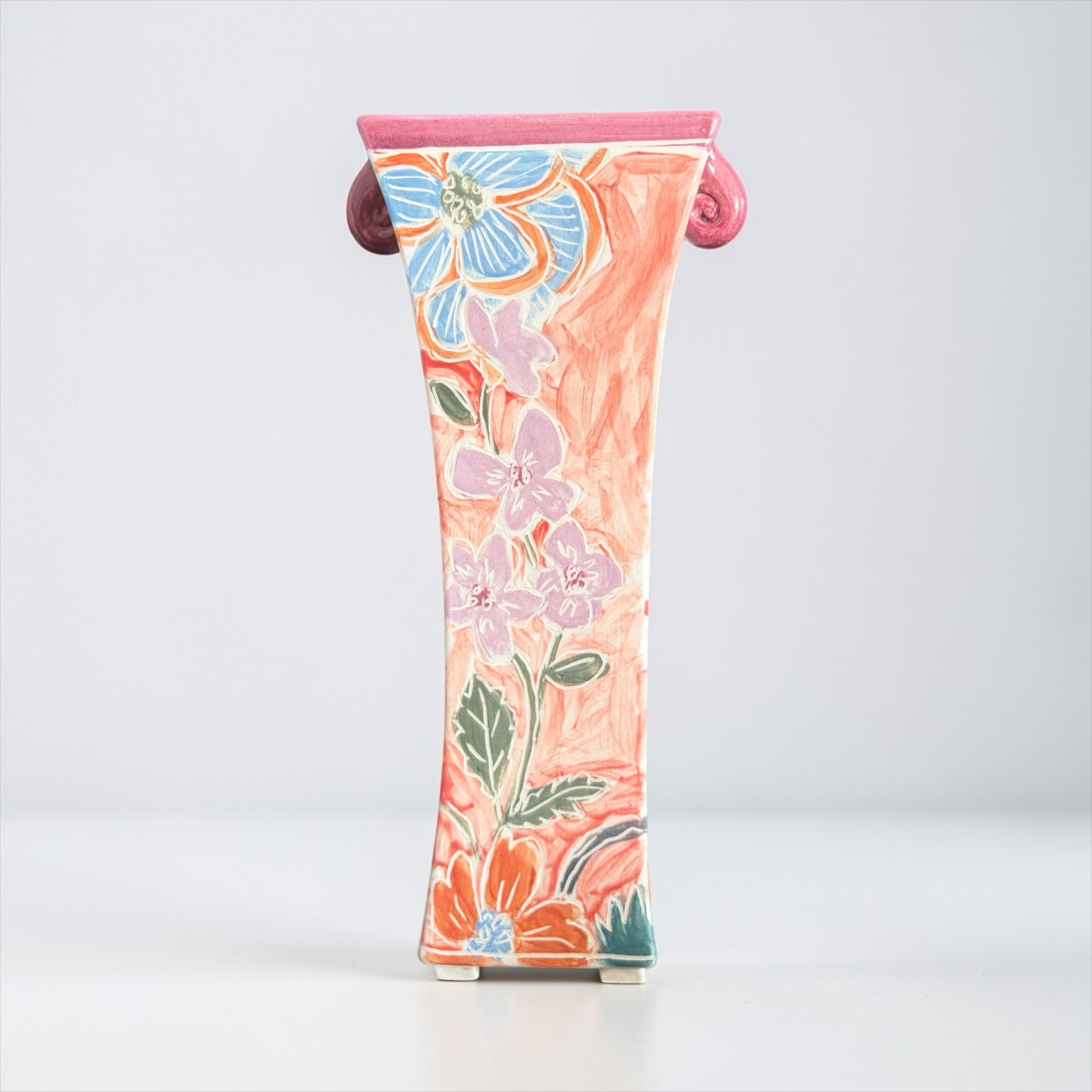 Narrow Lugged Vase with Orange Background