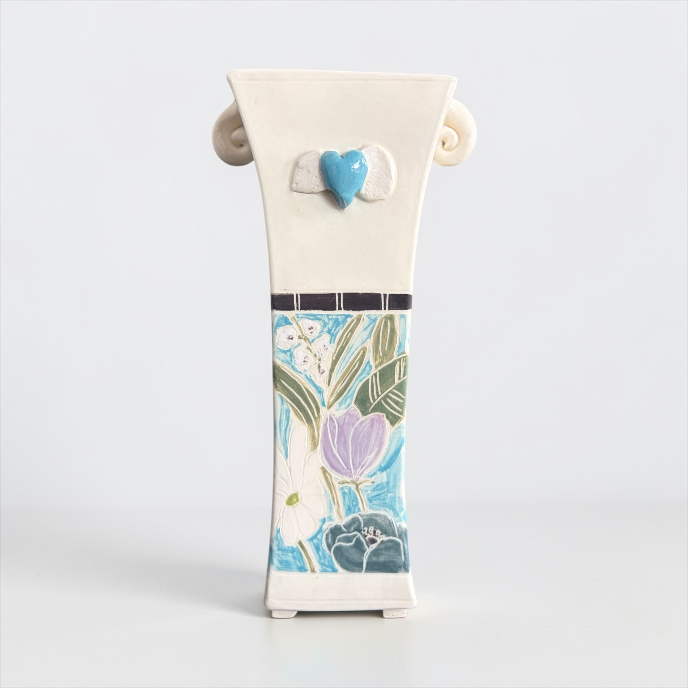Narrow Lugged Vase with Turquoise Heart